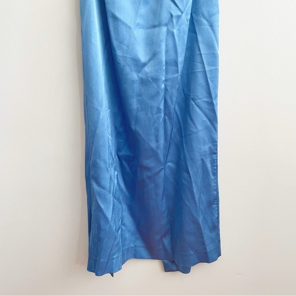 Zara satin effect halter dress backless open low back  formal light sky blue M - Picture 8 of 14